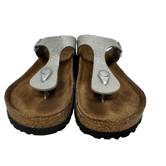 BIRKENSTOCK GIZEH Soft Footbed Silver Sparkle Thong Sandals Women's 37 US 6-6.5 - Picture 5 of 16